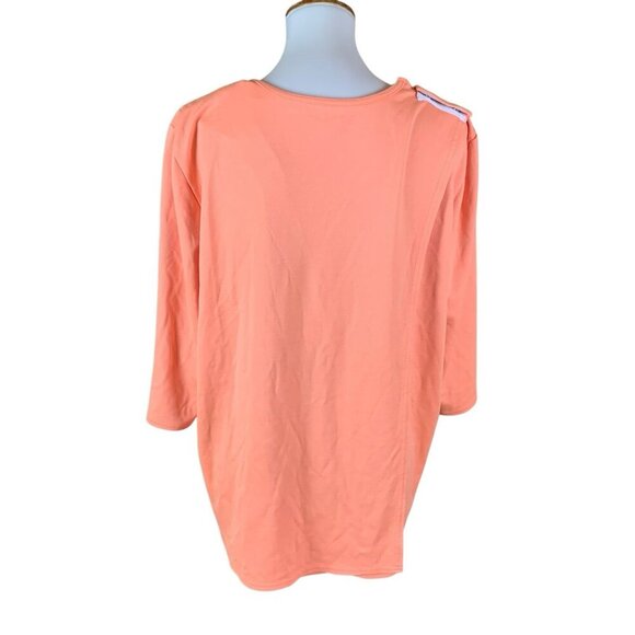 Silverts Peach Embroidered Floral Pullover Top 3/4 Sleeve Stretch Knit Shirt L - Picture 4 of 6